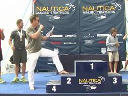 ATMOSPHERE - Award ceremony at Nautica Malibu Triathlon Presented by Equinox on 9/8/13 in Malibu, CA. Stock Footage
