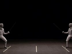 Two men fencing with epees, advance lunge with a touchÃƒÂ© Stock Footage