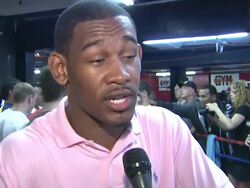 INTERVIEW: Danny Jacobs talks about why boxing belongs in Brooklyn. He also talks about how appropriate it was to have event at world famous Gleason's GymÃ‰ Stock Footage
