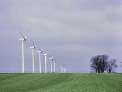 Wind turbines in a row Stock Footage