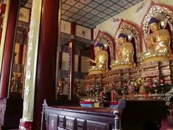 MS PAN Shot of interior of Buddhist temple / Xian, Shaanxi, China Stock Footage