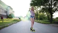 Roller skating and smoke Stock Footage