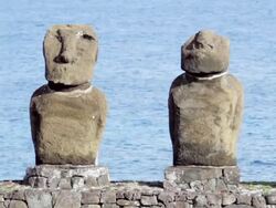 MS Shot of Moai statue in front of sea / Rapa Nui National Park, Easter Island, Chile  Stock Footage