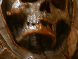 Ancient Scull Sculpture Hand-Held Close-up Shot Stock Footage