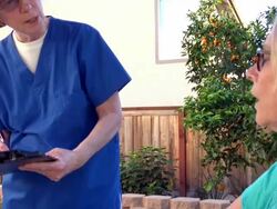 Patio with health care worker Stock Footage