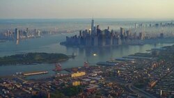 WS AERIAL POV View of modern skyscrapers in downtown with Freedom Tower / Manhattan, New York City, New York State, United States Stock Footage