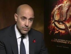 INTERVIEW - Stanley Tucci on working with the younger cast at 'The Hunger Games: Catching Fire' Interviews on November 11, 2013 in London, England. Stock Footage