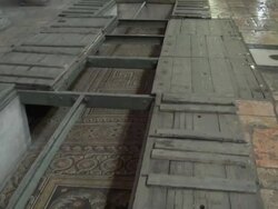 MS TU Mosaic floor in Church of Nativity / Bethlehem, West Bank Stock Footage