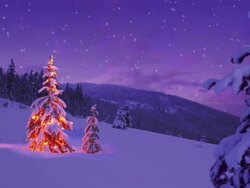 Christmas tree glowing on a snowy mountain side Stock Footage