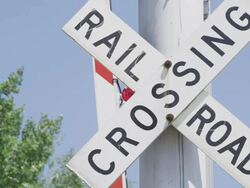 MS Shot of railroad crossing sign on sunny day with trees / Beaverton, Oregon, United States  Stock Footage