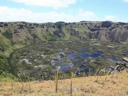 HD Video of Rano Kau Volcano, Easter Island, Chile Stock Footage