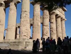Selinunte, tourists standing in front of temple E, from the 5th century B.C. Stock Footage