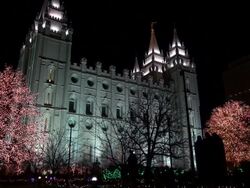 Two Red Lights Trees Guarding the Mormon Temple  Stock Footage