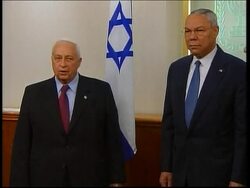 Powell, Sharon comments, joint Shalom news conference News Clip