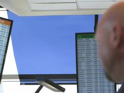 R/F to close-up of air traffic control worker/DFW International Airport, Dallas-Fort Worth, Texas, USA Stock Footage