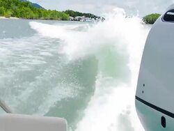 Waves on blue sea behind the speed boat water Stock Footage