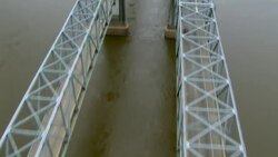 The Natchez-Vidalia Bridge spans the Mississippi River. Stock Footage