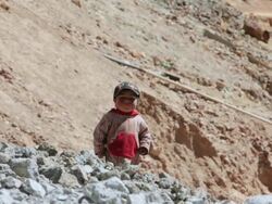 MS Shot of little kid at Potosi mine / Potosi, Bolivia Stock Footage