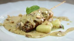 Fillet with dressing and Gnocchi -Dolly video Stock Footage