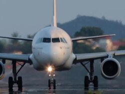 Close-up  Airplane taxiing,ready to take off. Stock Footage