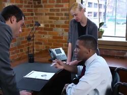 Disabled Businessman Discusses Report - MS Multi Stock Footage