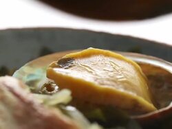 ECU R/F TD Shot of Miyeokguk (sea mustard soup) placing on Crockery / Seoul, South Korea Stock Footage