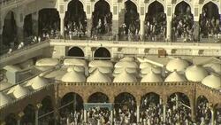 Islam pilgrims surge onto a sacred site in Mecca. Stock Footage