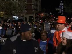 A marching band at the Halloween Parade Stock Footage