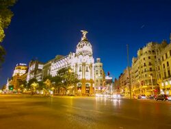 HD Timelapse: Gran Via Madrid Spain at dusk Stock Footage