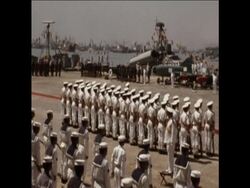 SYND 5 8 74 KING FAISAL AND PRESIDENT SADAT WATCH NAVAL MANOUEVRES OFF COAST OF ALEXANDRIA News Clip