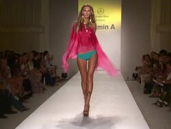 Models walk the runway during the Vitamin A by Amahlia Stevens swimwear 2013 show at the Vitamin A by Amahlia Stevens - Runway - MBFW Miami Swim 2013 Stock Footage