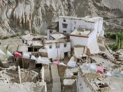 WS HA Shot over remote mountain village of Lamayuru / Ladakh, India  Stock Footage