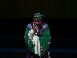 MS TU Actor performing qinqiang opera in theater, qinqiang is  representative folk opera of northwest china AUDIO / xi'an, shaanxi, china Stock Footage