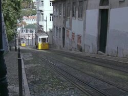 WS TS View of Tramway Da Gloria in Motion  / Lisbon, Lisbon, Portugal Stock Footage