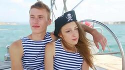 pirate crew on board the yacht Stock Footage