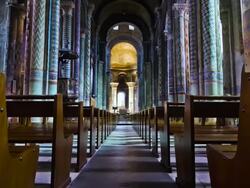 MS TU Interior part of Notre-Dame-la-Grande Church / Poitiers, Poitou-Charentes, France Stock Footage