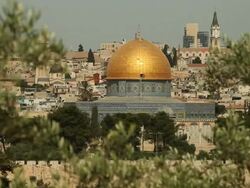 Dome of the Rock Muslim Mosque in Holy City Jerusalem Stock Footage
