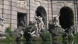 Royal Palace of Caserta, fine art sculptures of the Fountain of Aeolus. Stock Footage