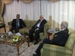Palestinian president with Arab League chief, Moussa comment News Clip