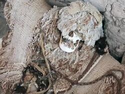 CU Shot of skull at Chauchilla cemetery / South Of Peru, Nazca, Peru Stock Footage