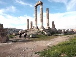 The Temple of Hercules in Amman Citadel - a national historic site at the centre of downtown Amman, Jordan Stock Footage