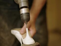 Traditional Shoemaker Repairing The Shoe Stock Footage
