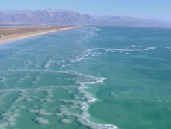 Aerial Dead Sea salt formations, low ride towards north, Israel , southern Judea Desert Stock Footage