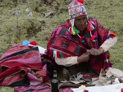MS Sitting woman in traditional dress / Cuzco or Cusco, Peru Stock Footage