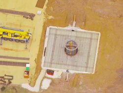 MS AERIAL ZO View of being windmill at wind farm / Melbourne, Victoria, Australia Stock Footage