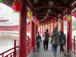 MS Long corridor in Tang Paradise during chinese spring festival / xi'an, shaanxi, china Stock Footage