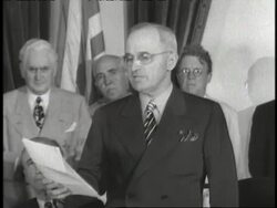 United States President  Harry S. Truman announces Japan's unconditional surrender to end World War II. Stock Footage