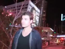 Paul Wesley on comparing Georgia vs California while entering SoHo House in West Hollywood Stock Footage