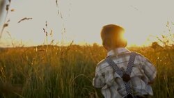 SLO MO Little boy walking in a meadow Stock Footage