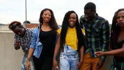 MS ZO Group of friends singing and dancing together on rooftop Stock Footage